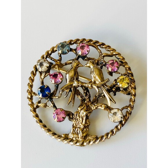 Vintage gold over sterling silver bird rhinestone Brooch
